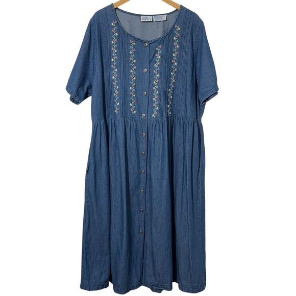 Kathy White Womens Denim Dress Plus Size 2X Vintage Embroidered Modest Soft - Picture 5 of 5